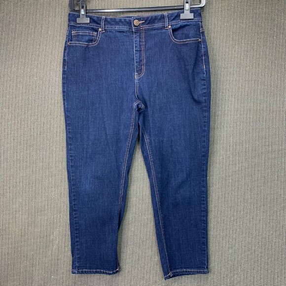 1946 Denim Womens Size 16 Blue Mid-Rise Cropped Jeans Dark Wash Stretch Fabric - Picture 1 of 9